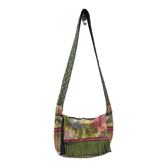 Handmade Color Block Boho Gypsy Fringe Med Shoulder Bag Multicolor Patchwork VTG - Picture 2 of 8